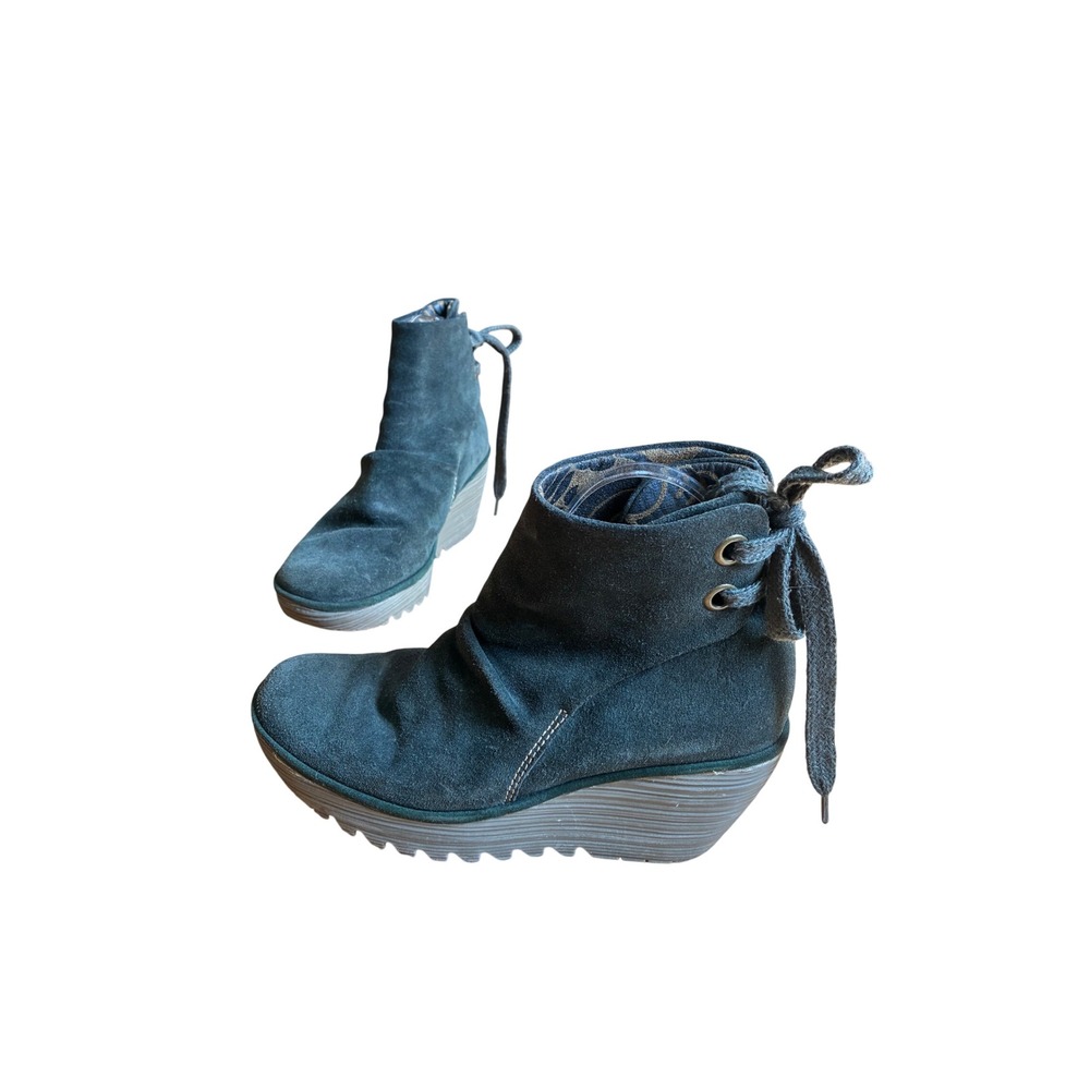 Fly London Suede Wedge Ankle Boots 39 8.5 Army Green Gorpcore Rugged Streetwear